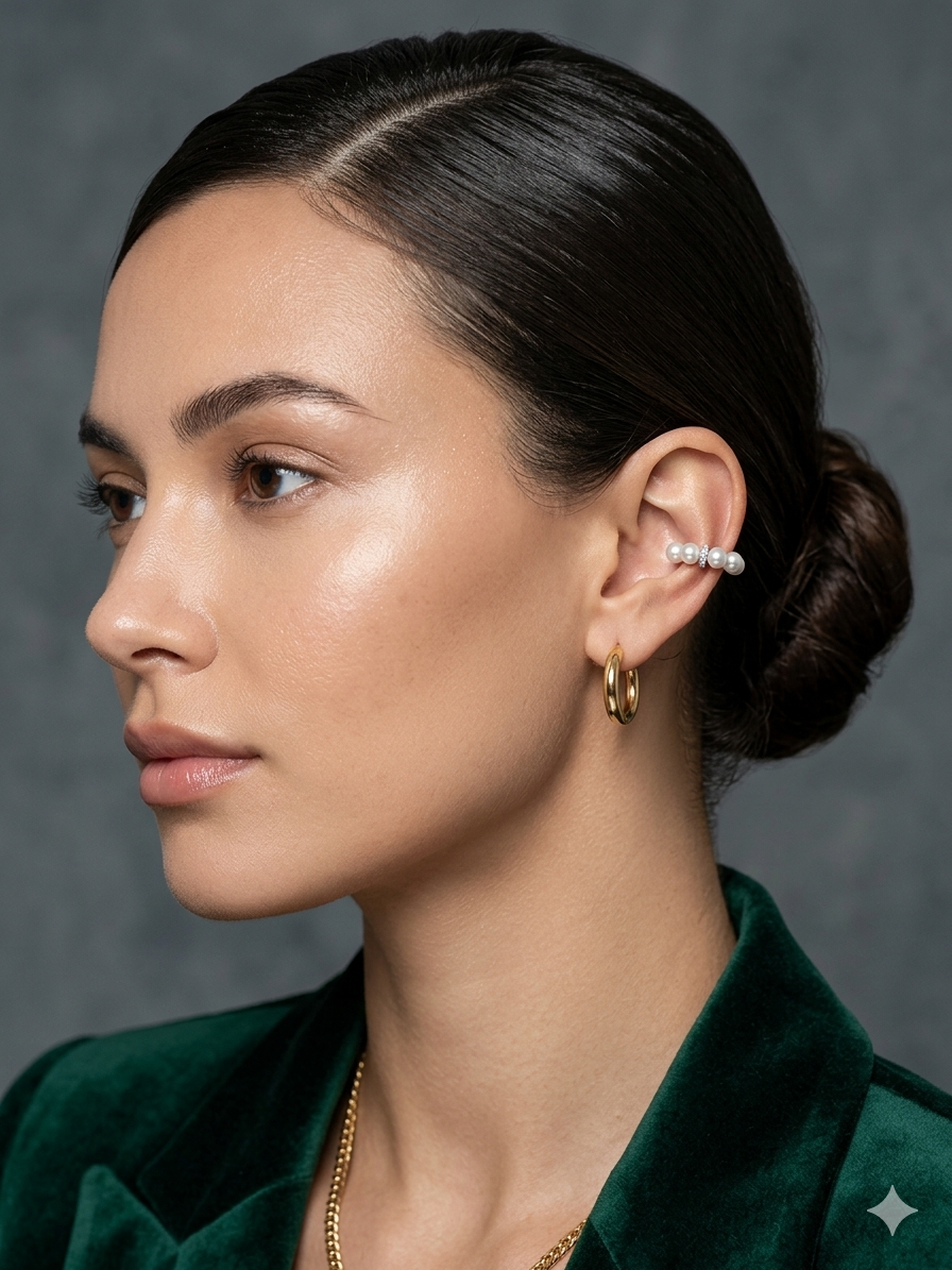 Ear cuff mini Silver pearl