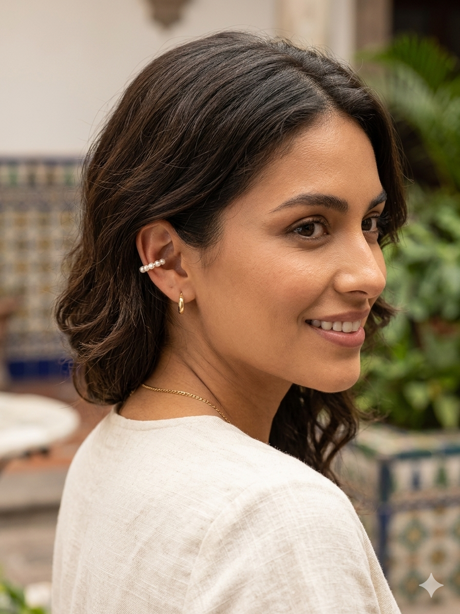 Ear cuff gold pearl