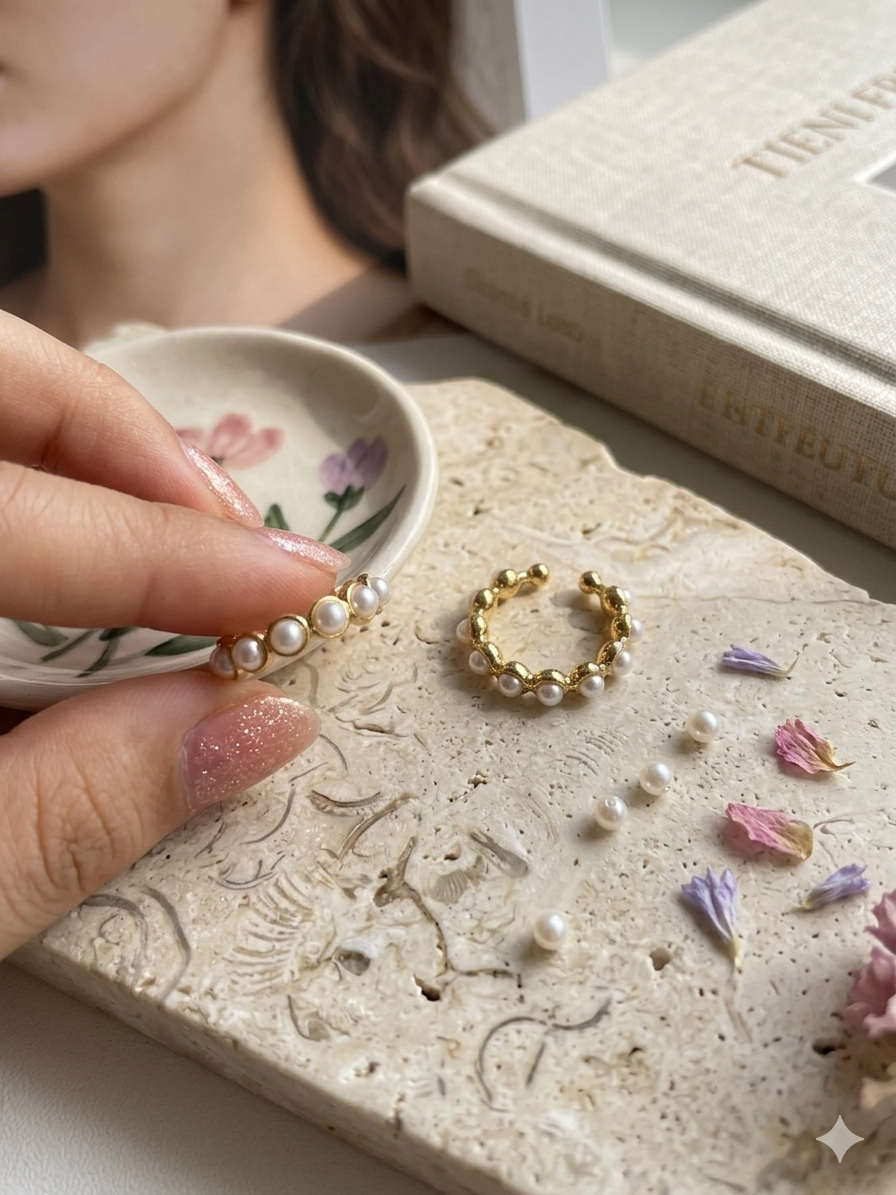 Ear cuff gold pearl
